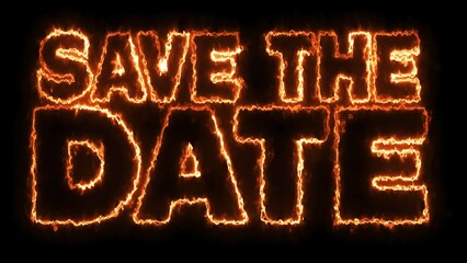 Save The Date text font with light. Luminous and shimmering haze inside the letters of the text Save The Date. Save The Date neon sign.	

