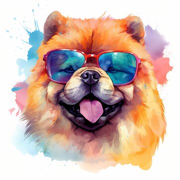 recommend clip art: Chow Chow. Cool Dog. Chow Chow clipart. Watercolor illustration. Generative AI. Detailed illustration.