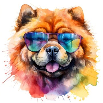 recommend clip art: Chow Chow. Cool Dog. Chow Chow clipart. Watercolor illustration. Generative AI. Detailed illustration.