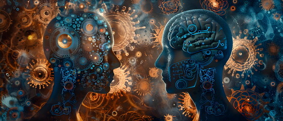 Collaboration between humans and AI (Artificial Intelligence), Working together in harmony. It shows the potential of cooperation