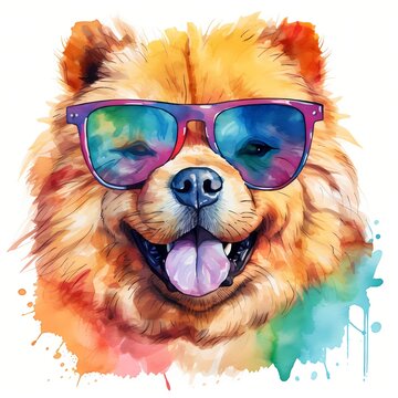 recommend clip art: Chow Chow. Cool Dog. Chow Chow clipart. Watercolor illustration. Generative AI. Detailed illustration.