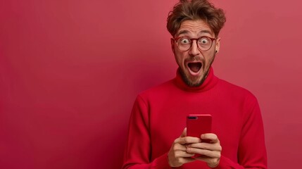 Fototapeta premium handsome man exited surprise face expression . Male feels shocked. exciting smile and happy adorable rejoices. Very enjoy and fun relax time. wow,