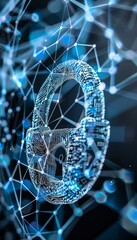Detailed visualization of a secure network featuring interconnected data lines and nodes with a prominently locked gateway, symbolizing the complexity of digital privacy and cybersecurity.