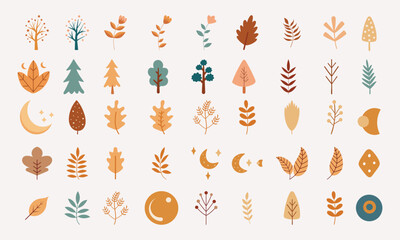 leaves, branches ,floral boho doodle element