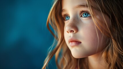 Fototapeta premium portrait of a beautiful young caucasian white American model teen girl looking forward. child ad with copy space, children, beauty, pretty