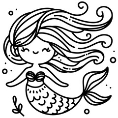 Cute Hand Drawn Mermaid Cartoon Illustration, Perfect for Children's Fantasy Themes