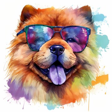 recommend clip art: Chow Chow. Cool Dog. Chow Chow clipart. Watercolor illustration. Generative AI. Detailed illustration.