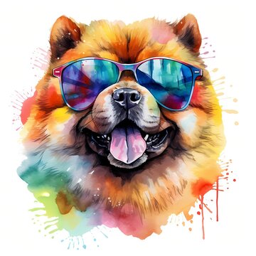 recommend clip art: Chow Chow. Cool Dog. Chow Chow clipart. Watercolor illustration. Generative AI. Detailed illustration.