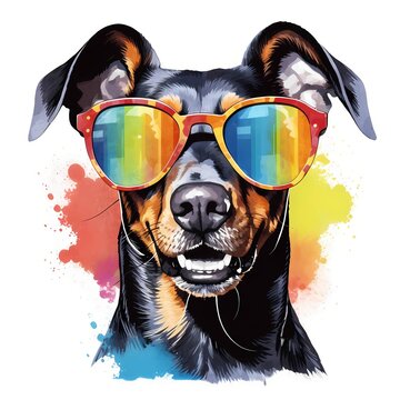 recommend clip art: Doberman Pinscher. Cool Dog. Dobie. Doberman clipart. Watercolor illustration. Generative AI. Detailed illustration.
