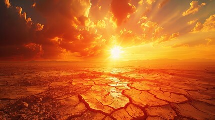 Dramatic desert landscape ablaze with red and orange hues as the sun dips below the horizon