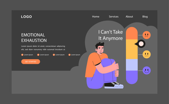 Professional burnout web banner or landing page dark or night mode.