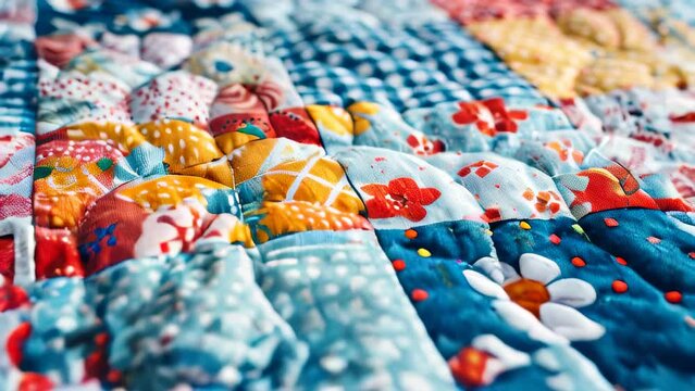 Colorful patchwork quilt with various patterns