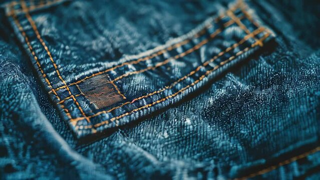 Close-up of blue denim with patch