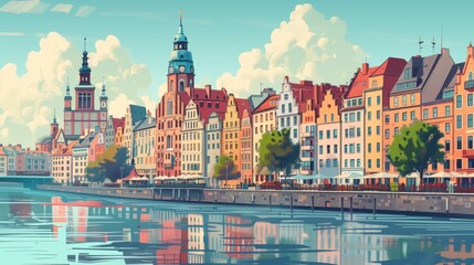 Fototapeta premium Illustration of Wrocław, Poland