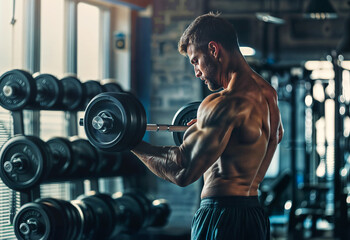 A handsome man working out in the gym