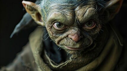 Documentary photography style of a goblin character