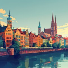 Fototapeta premium Illustration of Wrocław, Poland