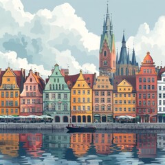 Fototapeta premium Illustration of Wrocław, Poland