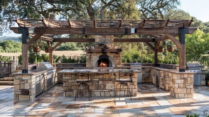 Tuscan-Inspired Outdoor Kitchen with Wood-fired Oven