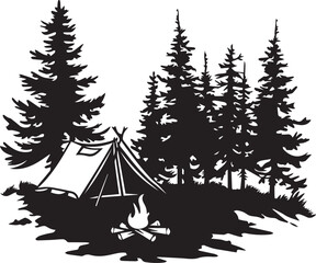 camping illustration, forest and trees