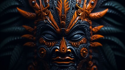 The image is a 3D rendering of a Mayan mask