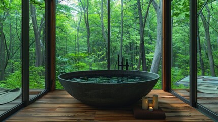 Fototapeta premium Zen style bathroom Living with nature, relaxing.