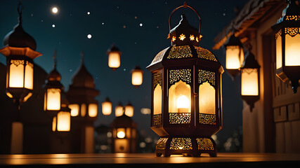 Ramadan lantern at night isolated, Generative AI