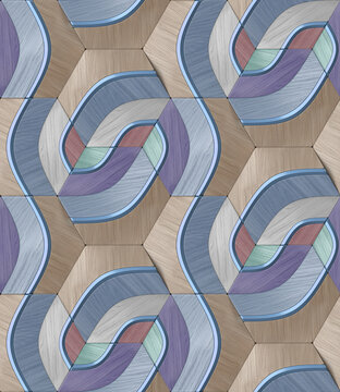 Intricate 3D Geometric Pattern with Wood Texture