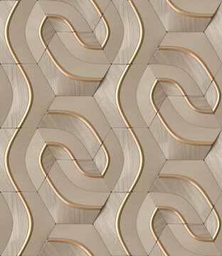 Elegant 3D Geometric Pattern with Wooden Texture