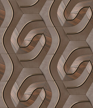 Abstract seamless 3D geometric pattern with wooden texture