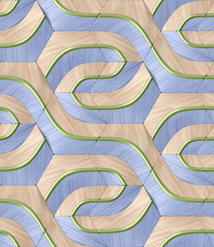 Seamless geometric wood texture pattern in 3D