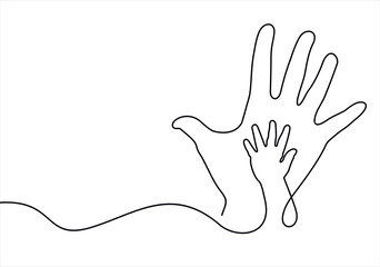 Continuous one single line drawing two hands inside. Continuous line style. Universal Children's Day Background Illustration