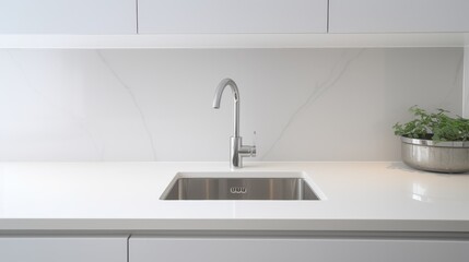 Modern white minimalistic kitchen interior details. 