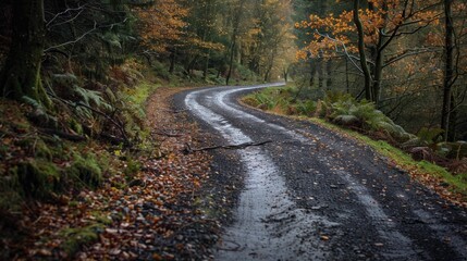 Fototapeta premium Historical Route Winding Through the Autumnal Forest Landscape for a Timeless Journey of Discovery and Adventure