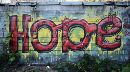 Graffiti-style hope letter graffiti on the street wall