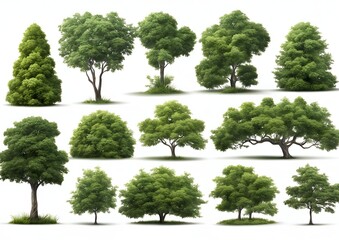 Fototapeta premium Realistic Trees Isolated on White Background in the World.