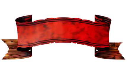 Red banner PNG. Red curtain with ribbon isolated. Old European royalty style banner. Fabric banner for text input