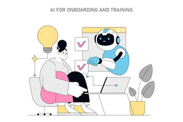 Using AI for Human Resources. Flat Vector Illustration