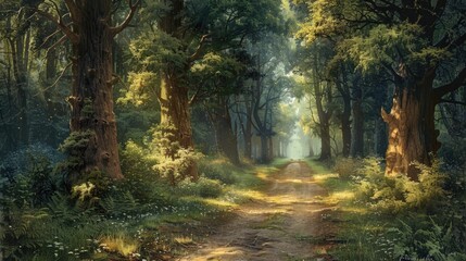 Fototapeta premium Tranquil Forest Path Offering Solace and Serenity in Nature s Embrace