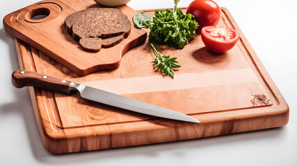 Wooden cutting board on white background, Generative AI