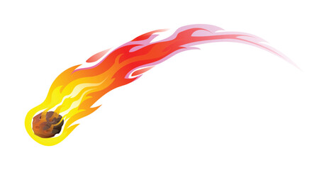 Comet falls with sparkling fire trail. Vector cartoon illustration isolated on white background © YG Studio