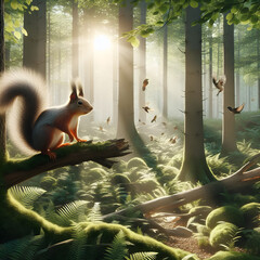 the squirrel in the forest