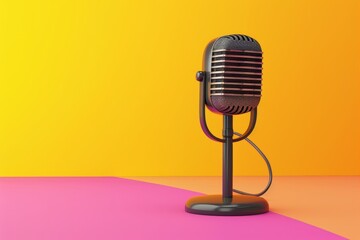 A microphone with a colorful cord is sitting on a bright colorful background