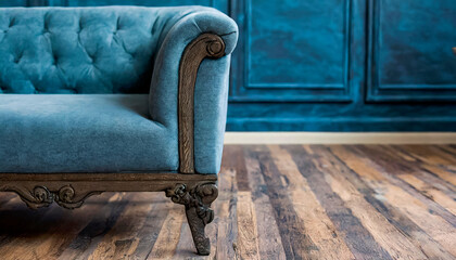 detalle sofa de terciopelo azul claro