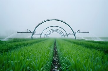 Sophisticated Farming Techniques with Advanced Water Sprinkler System in Agricultural Landscape