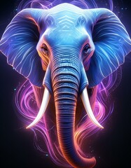 Elephant, glowing neon light effect elephant, bright advertising design element,