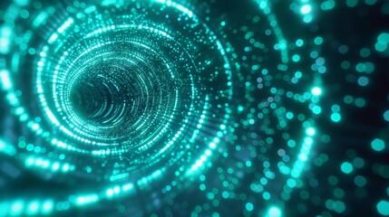 Fototapeta premium A glowing, abstract tunnel of teal lights, creating a sense of depth and motion.