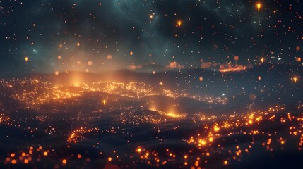 Fototapeta premium Ethereal Night Sky Filled with Glowing Stars and Floating Rocks in Dramatic Fantasy Landscape