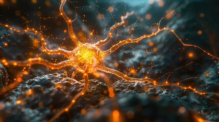 A 3D rendering of a neuron is the basic functional unit of the nervous system.
