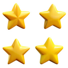 set of 3D volumetric yellow stars isolated on a white background